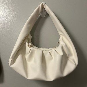 White Faux Leather Plush Baguette Bag